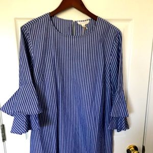 Blue and White Vertical Striped Cotton Dress